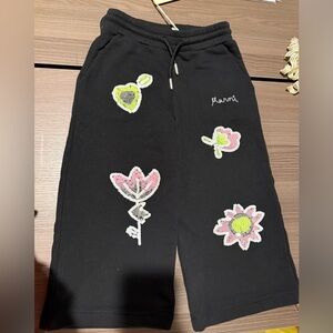 Marni Kids Black Sweatpants Sequined Flowers